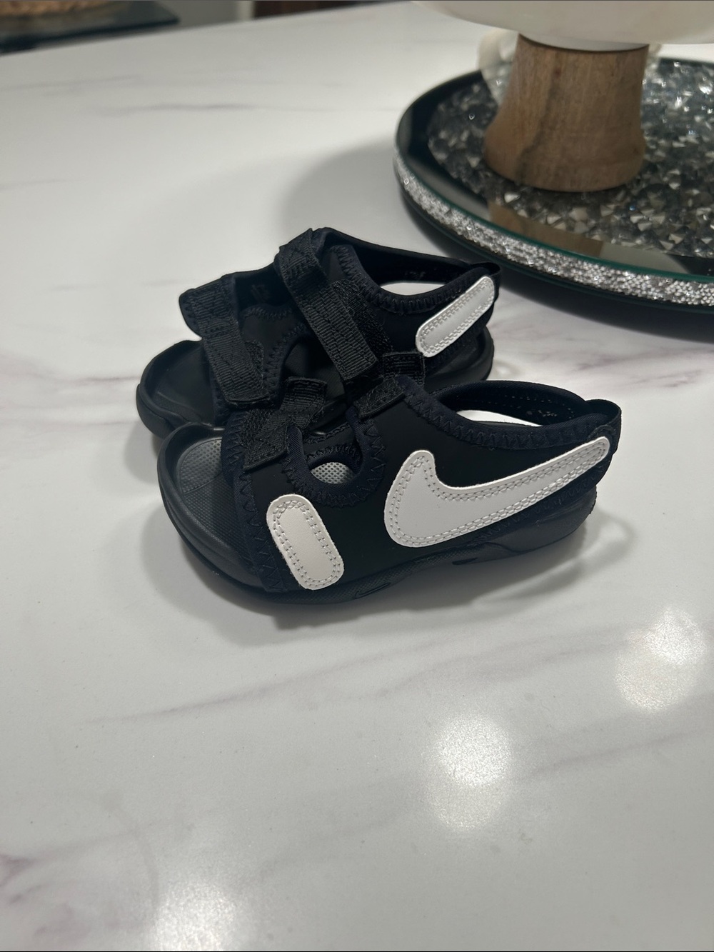 Nike Black and White Toddler Sandals with Hook-and-Loop Straps